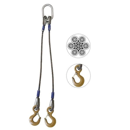 US CARGO CONTROL Wire Rope Sling - 2 Leg Bridle w/ Eye Hooks - 1/2" x 4' - Domestic SW2-12-4-D